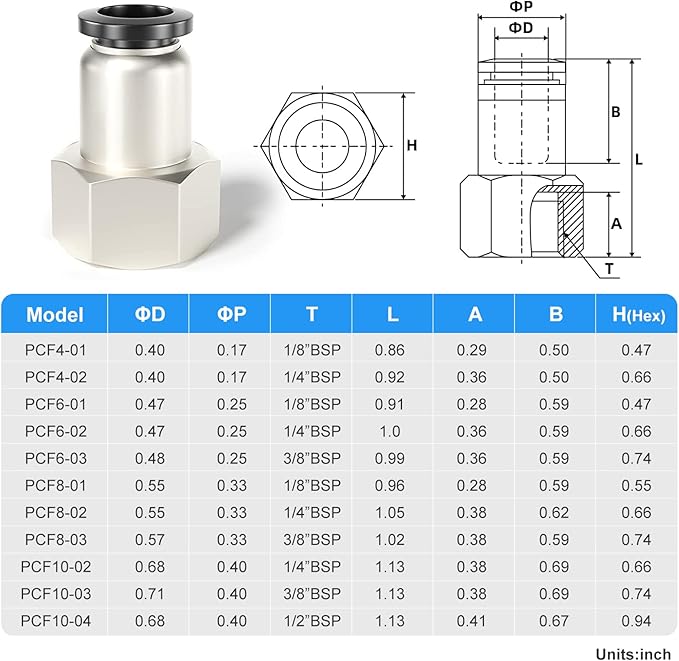TAILONZ PNEUMATIC Female Straight 6MM Tube OD x 1/4 Inch BSP Thread Push to Connect Fittings PCF6-02(Pack of 10)