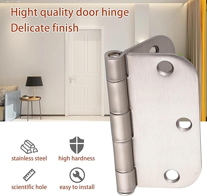 24 Pack Satin Nickel Door Hinges Brushed Nickel 3.5 x 3.5 Inch Door Hinges for Interior Door with 5/8 Radius Corners, 3 1/2 Inch Hinges for Residential Doors