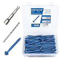 100PCS Concrete Screws Assortment Kit, 3/16" x 2-1/4" Masonry Screws with Drill Bit and Driver Bit, Hex Head Cement Screws and Anchor, Diamond Point, Self Tapping Concrete Brick or Stucco, Blue Coated