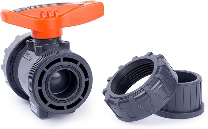 HYDROSEAL Kaplan 1 1/4" PVC True Union Ball Valve with Full Port, ASTM F1970, EPDM O-Rings and Reversible PTFE Seats, Rated at 200 PSI @73F, Gray, 1 1/4 inch Socket (1 1/4")