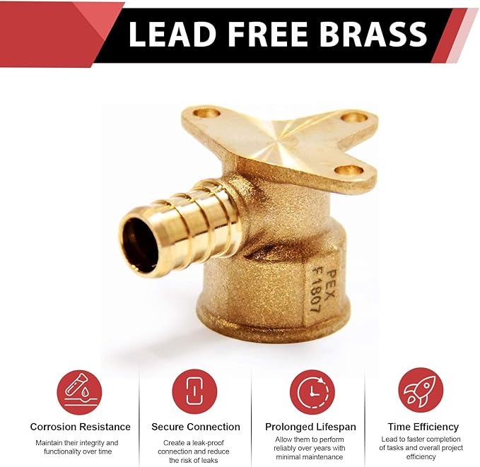 50-Pack EFIELD Barb Crimp Pex 1/2 Inch x 1/2 Inch Female NPT Drop-Ear Elbow Brass Fittings, ASTM F1807,(PEX1807260-50PCS)