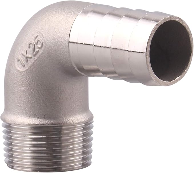 DERNORD 1" Hose Barb x 1" Male NPT Stainless Steel 90 Degree Elbow- Home Brew Pipe Fitting