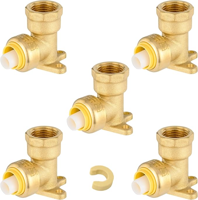 Push-fit Drop Ear Elbow,3/4 Inch Push Fit x 3/4 Inch Female NPT Drop-ear Elbow with Disconnect Clip, Push Fittings for Copper, PE-RT, CPVC Pipe(Pack of 5)(PF073-5Pack)