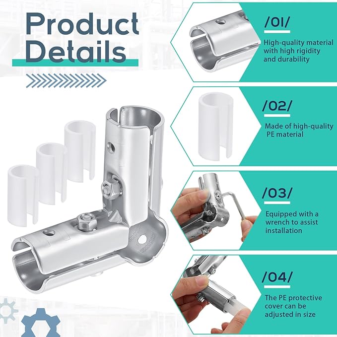 Shimeyao 20 Set 90 Degree Pipe Connector Clamps Pipe Connector Tee Clamp Fittings Bulk Fit OD 19.1 mm Stainless Steel Pipe 1/2" EMT with 2 Wrench 60 PE Adapter Shims Electrical Conduit Fittings