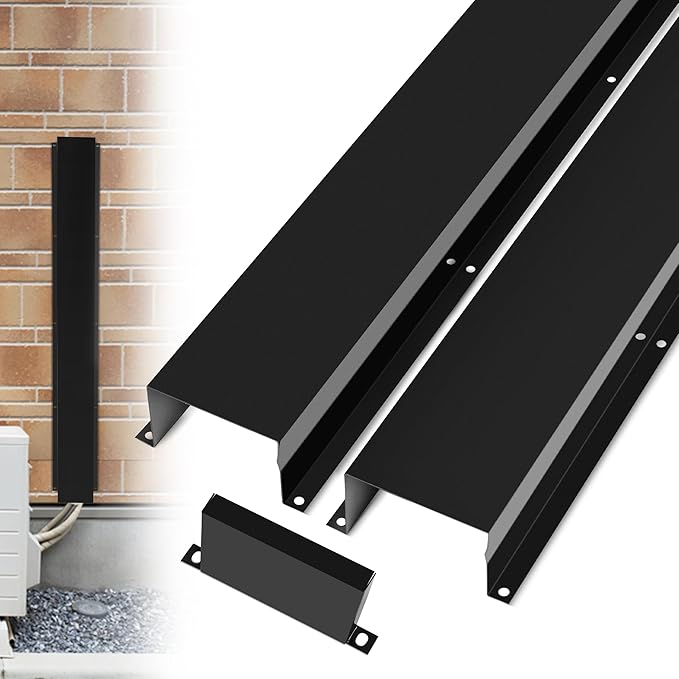 LyPrem 3" W x 6.5Ft L Metal Line Set Cover Kit - Decorative AC Pipe Cover for Ductless Mini Split/Central Air Conditioner/Heat Pump Systems, Black