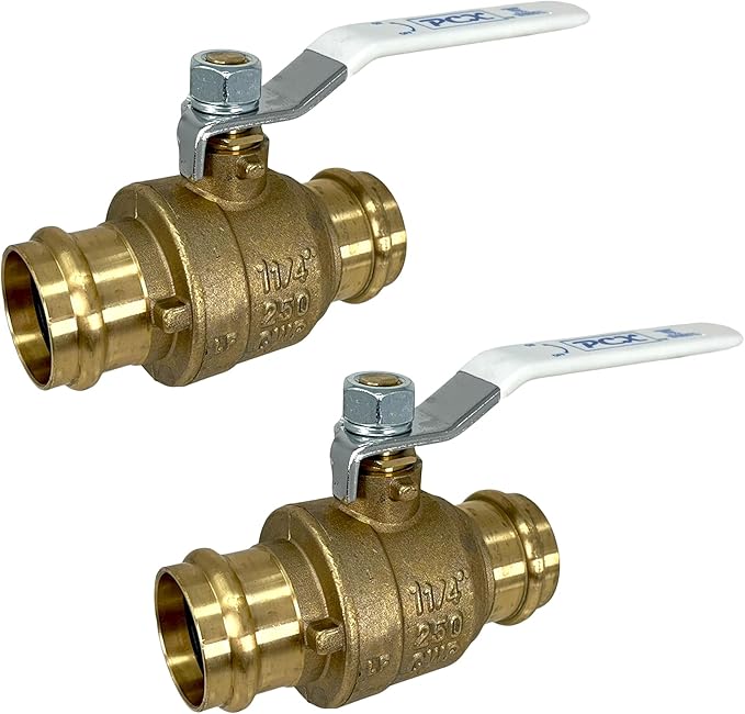 [2-Pack] PROCURU 1-1/4 Inch (1.25") Press Copper Ball Valve, Heavy Duty Brass Body, Full Port, LF Certified Safe (3BP125-2P)