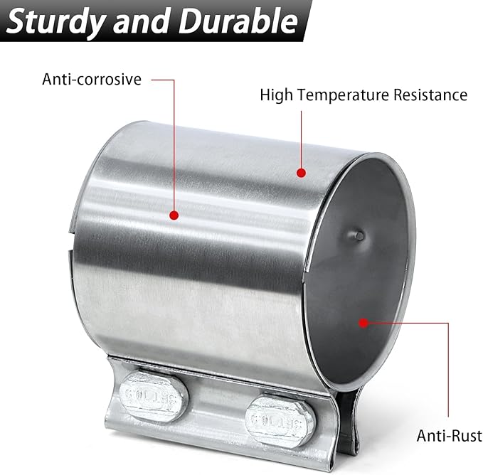 2.5 inch Exhaust Clamp Butt Joint Exhaust Band Clamp Sleeve Coupler 304 Stainless Steel