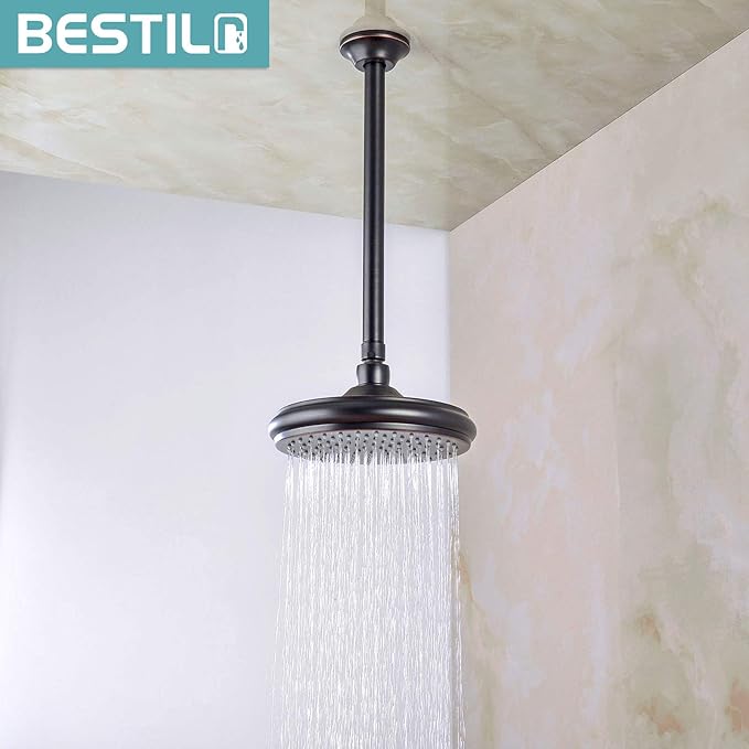BESTILL 12 Inch Ceiling Mount Rain Shower Head Arm and Flange, Oil Rubbed Bronze