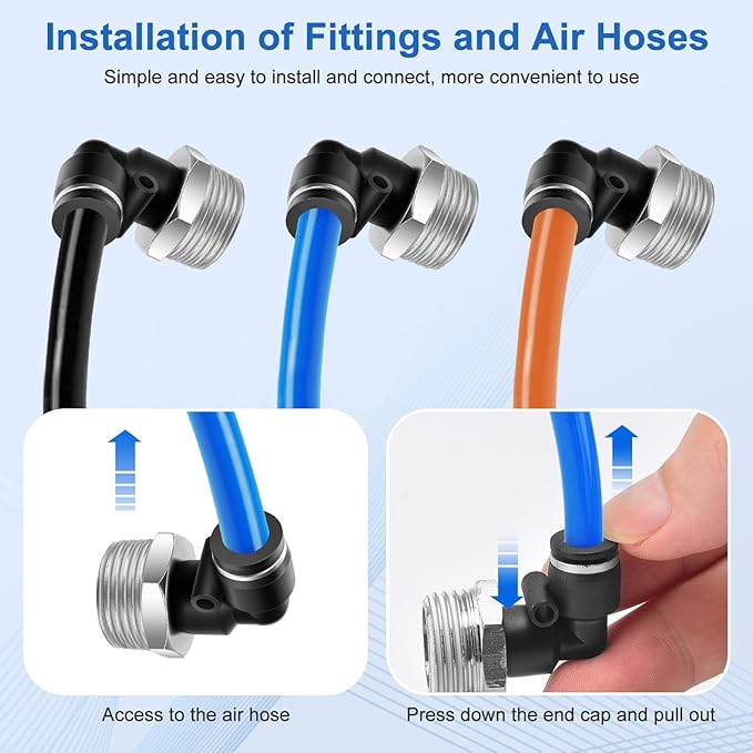 12 Pcs Push to Connect Fittings 1/4 Inch Tube OD x 1/2 Inch NPT Thread Pneumatic Male Straight and Elbow Quick Connect Air line fittings