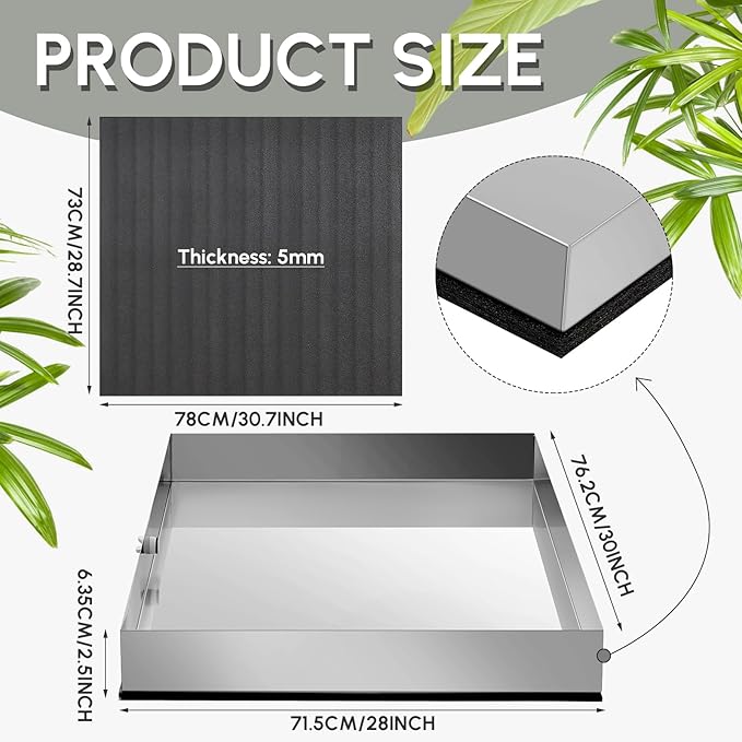 Tandefio 28" x 30" x 2.5" Washing Machine Drain Pan Washing Machine Tray for Floor Protection Heavy Duty 304 Stainless Steel Dishwasher Leak Pan with Drain Hole and Anti-slip Bottom Pad