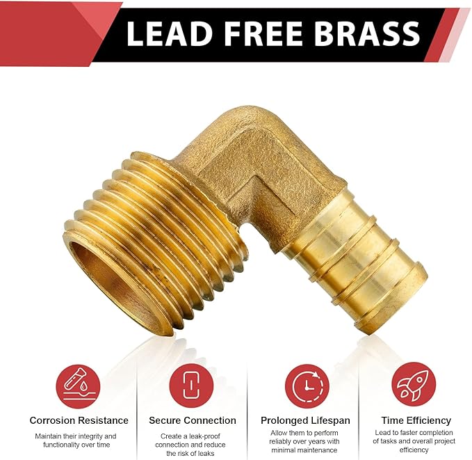 (Pack of 5) EFIELD Pex 1/2"x 3/4" Male Threaded NPT Elbow Brass Crimp Fittings,(PEX1807103-5PCS)