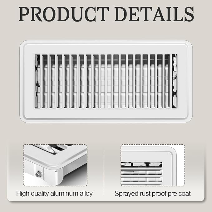 8 PCS Floor Vents Floor Registers 4x10 inch, Heavy Duty Metal Heat Air Vent Covers 4 X 10 with Rust Proof Finish for Home Office Wall Floor Registers Grilles & Vents (8, White, 4x10 Inches)
