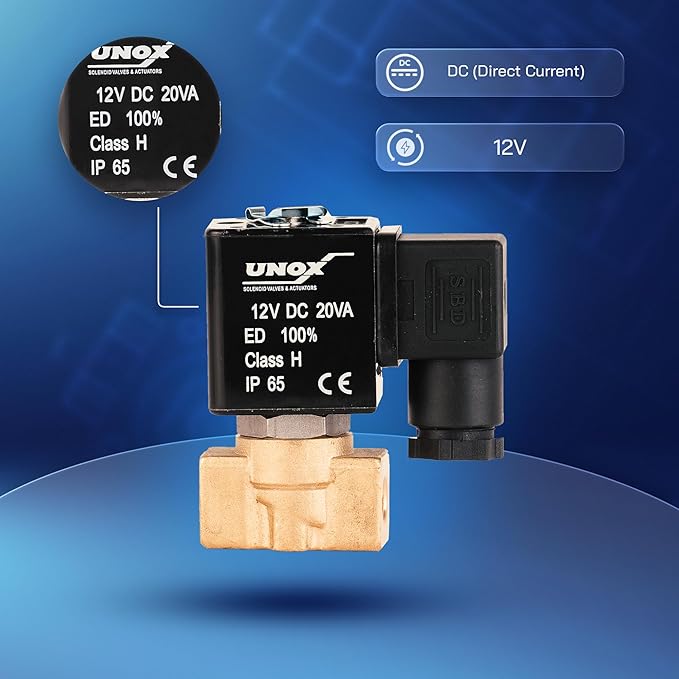 UNOX 1/8" NPT Solenoid Valve 12V DC, Brass Control Valve Normally Closed - 0-232 PSI Multi-Purpose Reliable Control Valve for Water, Air, and Gas - Solenoid Valves