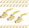 30-Pack Foskan 1 Inch PEX Crimp Full Port Ball Valve with Yellow Handle, Brass Quarter Turn Shut-off Valve for PEX Tubing