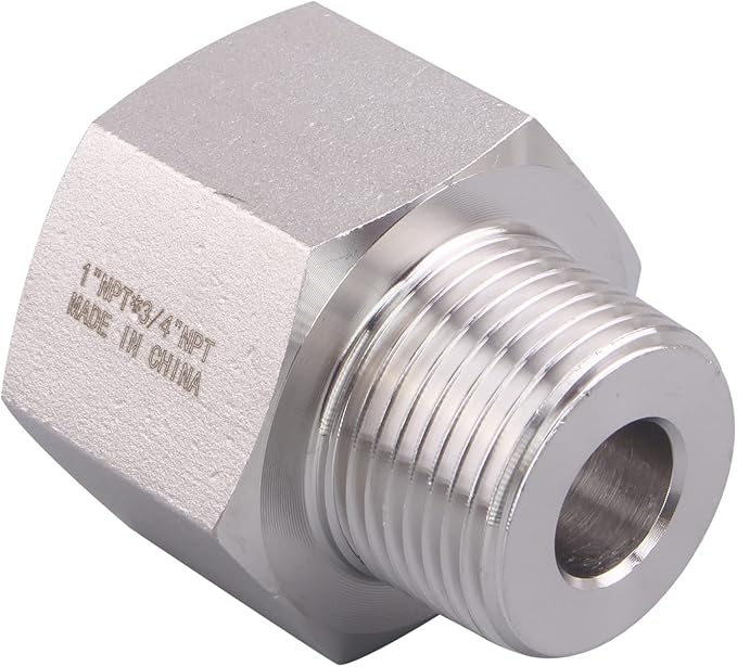 Forged Reducer Adapter Fitting - Stainless Steel 304 Reducing Pipe Connector, 1" NPT Female x 3/4" NPT Male (pack of 5)