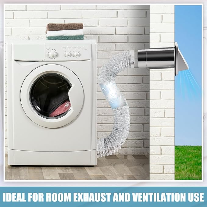 Gisafai 4" Dryer Vent Cover Outside with Stainless Steel Guard Wall Dryer Exhaust Cap and Removable Extended Pipe Vent Shroud Hood Cushioned Non Return Flap with Sealing Gasket Grille(Silver)