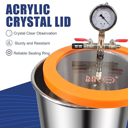 BACOENG 3 Gallon Vacuum Chamber with Pump, Stainless Steel Acrylic Lid Degassing Chamber Kit for Resin, Silicone and Epoxies