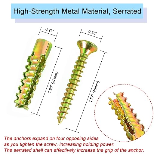 10 Pack Heavy Duty Hollow Wall Anchors with Screws, Loose Hinge Hole Repair Kits, Ideal for Hinge Hole Repair and Concrete Wall, Hollow-Wall, Wooden Wall (6x32mm)
