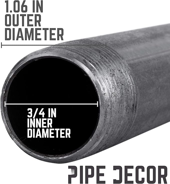 PIPE DECOR 1" x 60" Black Steel Plumbing Pipe, 4-Pack, Pre Cut Connector, Industrial Steel Grey Fits Standard One Inch Threaded Black Pipes Nipples and Fittings, Build Vintage DIY Furniture