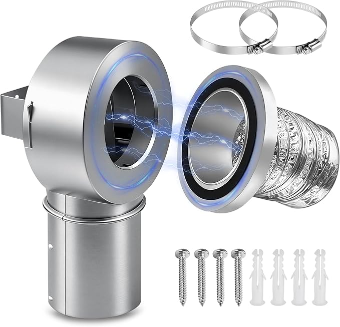 90°Magnetic Dryer Vent Coupling-Quick Connection and Disconnection Strong Magnet Self-Alignment Design Quick-Installation Dryer Magnetic Vent Connector Dryer Vent Connector Kit（Silver）