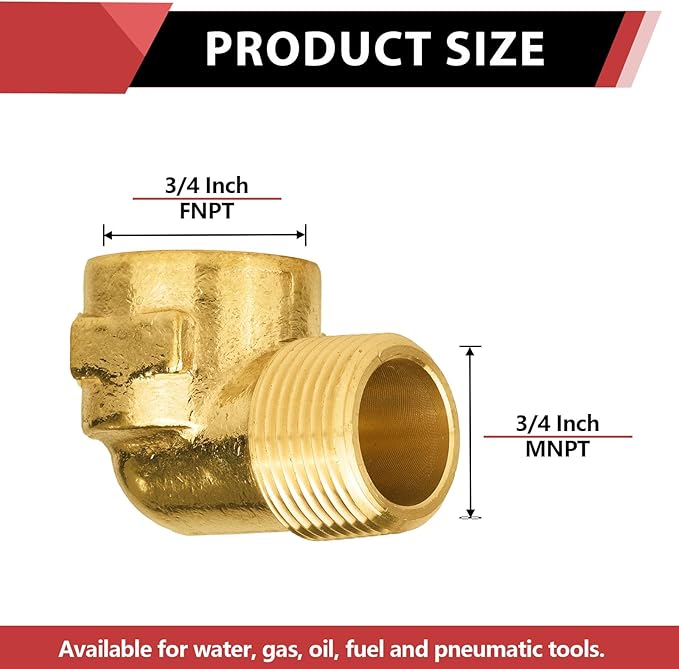 (Pack of 5) EFIELD 3/4" MNPT X3/4" FNPT 90 Degree Barstock Street Elbow, Male to Female Brass Pipe Fittings,(NPT124)