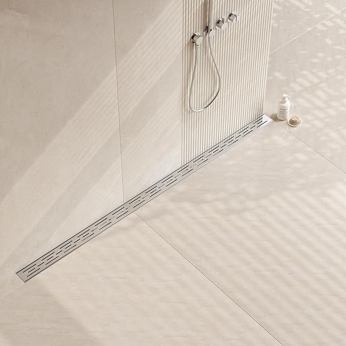 Neodrain 60 Inch Rectangular Linear Shower Drain with Brick Pattern Grate, Brushed 304 Stainless Steel Bathroom Floor Drain, Shower Linear Drain &Leveling Feet, Hair Strainer, CUPC Certified