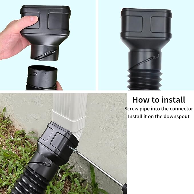 7ft Long Gutter Downspout Extensions, 3.1" OD Gutter Downspout Extender Pipe for 2"×3" Downspout and 3"×4"Downspout, Flexible Pipe Stretched Length 7ft, Black,2-Pack