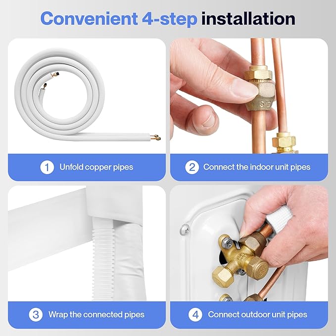 DELLA 50 Ft Mini Split Line Set, Includes 3/8" & 1/4" O.D. Copper Pipes with Flared Nuts and a 3/8" Thick White PE Insulated Coil, Perfect for Mini Split AC and Other HVAC Systems