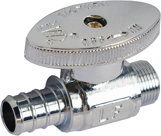 Hourleey 10 Pack Straight Stop Valve, Water Shut Off Valve 1/2" PEX x 3/8" OD Compression, Quarter Turn Chrome Plated Brass Valve for Faucets and Toilets