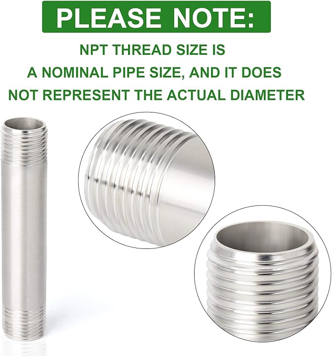 TAISHER 2PCS Stainless Steel Pipe Fittings, 3/4" NPT x 3/4" NPT Male Threaded, 4" Length Nipple Cast Pipe