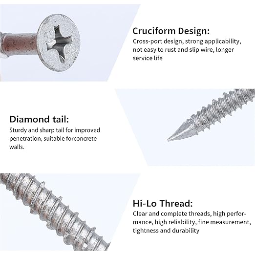 1/4 x 1-1/4" 410 Stainless Steel Flat Head Tapcon Concrete Screw Anchor, for Anchoring to Masonry, Block or Brick (50Pcs/Box)
