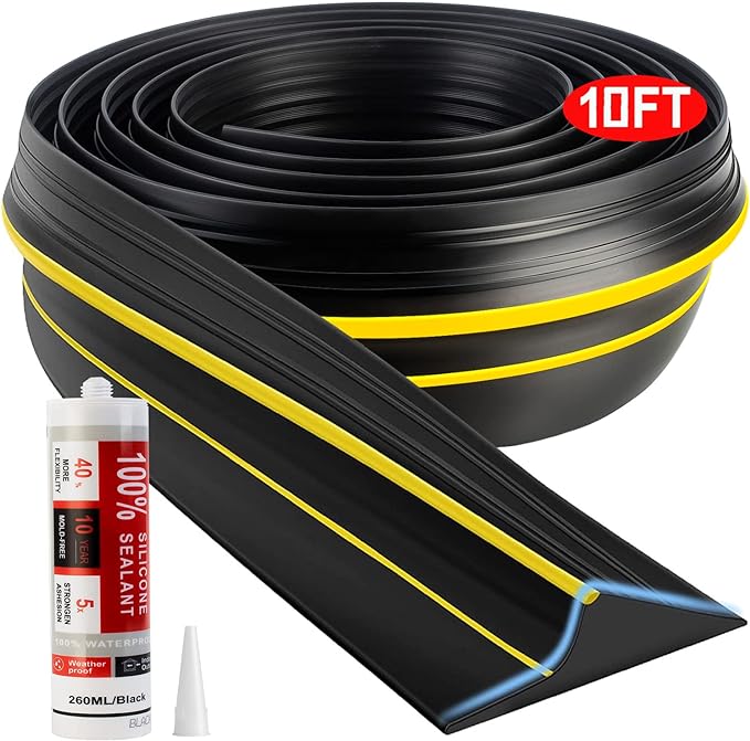 Jin&Bao Universal Garage Door Threshold Seal Strip 10FT Kit, Bottom Waterproof Rubber Weather Stripping Replacement（Yellow, 1 Adhesive）