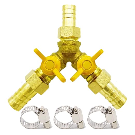 Brass 3 Way Shut-Off Valve, 5/8" Hose Barb 2 Switch Y Shaped Ball Valve Water/Fuel/Air