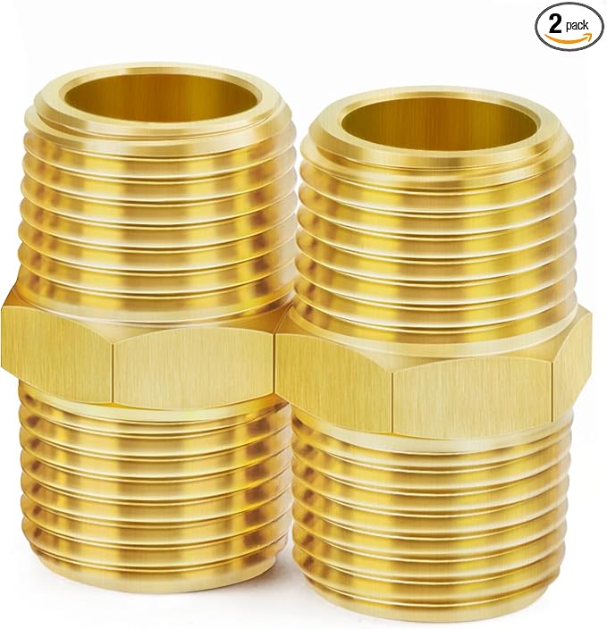 ChillWaves Brass Pipe Fitting, Hex Nipple 1" NPT Male x 1" NPT Male Thread Adapter(2-PACK)