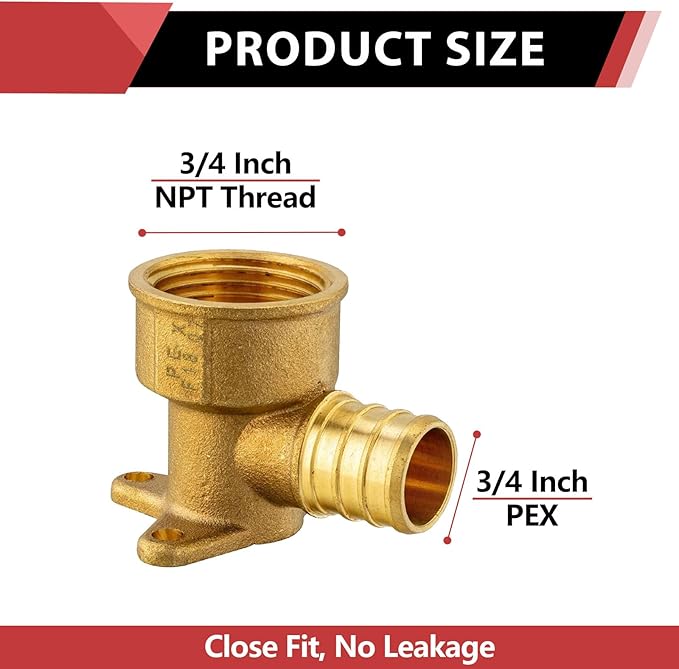 (Pack of 2) EFIELD Pex 3/4 Inch x 3/4 Inch Female NPT Drop-ear Elbow Barb Crimp Brass Fittings, ASTM F1807,(PEX1807169-2PCS)