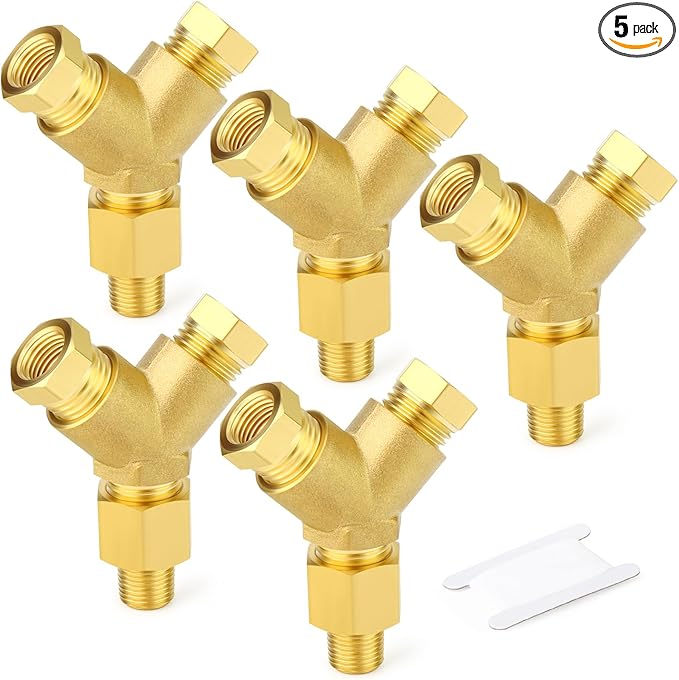 GASHER 5PCS Brass Pipe Fitting Male Branch Tee Y Adapter 1/8" NPT Female x 1/8" NPT Female x 1/8" NPT Male