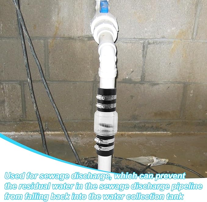 Sump Pump Check Valve 1-1/2 inch, Spring Loaded Flapper Check Valve with 4 Metal Clips, for Sewage Backflow Prevention, Quiet Check Valve for Sump Pump