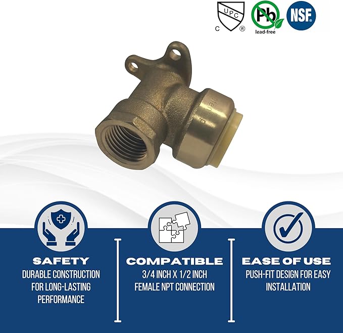 XFITTING Push Fit 3/4 Inch x 1/2 Inch Female NPT Elbow with Drop Ear, 2 Pieces