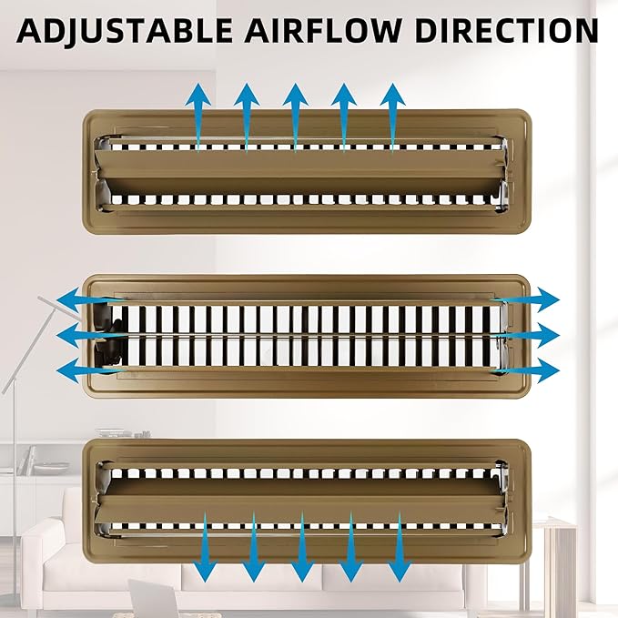 2x12 Floor Register 4 Pack - Heavy Duty Steel Floor Vent Covers with Adjustable Grille - Walkable Vent Covers for Home Floor and Sidewall - Register Vents HVAC Systems (Brown)