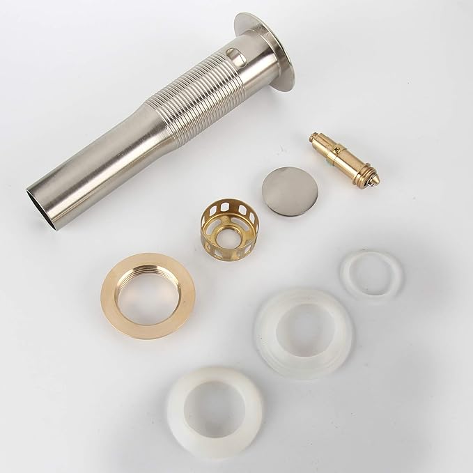 Bathroom Faucet Vessel Detachable Basket Pop Up Sink Drain, Brushed Nickel with Overflow