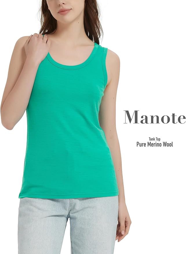 100% Merino Wool Tank Top for Women, Scoop Neck, Active Lightweight Breathable Undershirt, No-Odor Base Layer