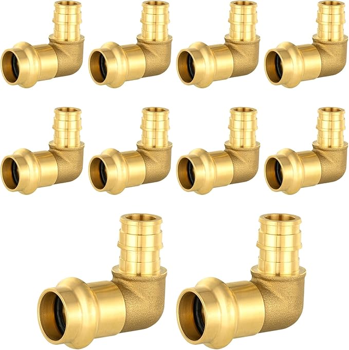 10-Pack HeSun Copper Press Fitting Elbow, 1/2" PRESS X 1/2" PEX-A F1960 Expansion Elbow, LF Brass
