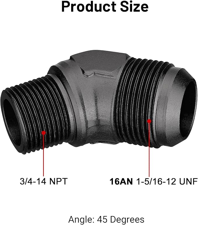 EVIL ENERGY 16AN Male Flare to 3/4" NPT Pipe 45 Degree Fitting Adapter Aluminum Black