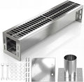 304 Stainless Steel Channel Drain, 39.4x6.1x5.9in Heavy-Duty Drain Kit, Trench Drainage System with Galvanized Steel Grate for Outdoor, Driveway, Garage, Yard
