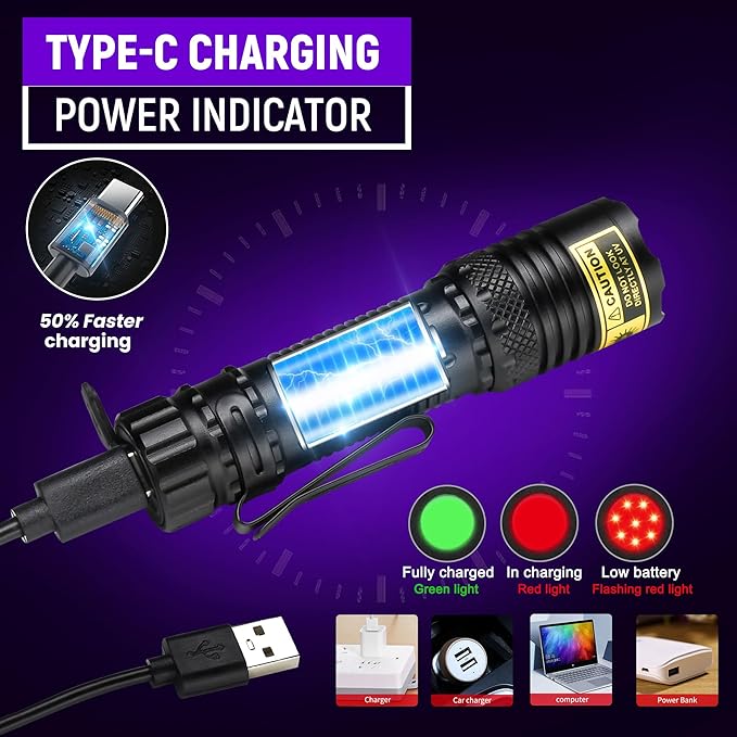 DARKDAWN UV Flashlight 395nm Black Light Mini USB Rechargeable Ultraviolet LED Blacklight Woods Lamp Powerful Fluorescent Portable Detector for Pet Urine Stains, Scorpions, Resin Curing