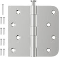 3 Pack Brushed Nickel Door Hinges 4 Inch, Exterior Door Hinges with Square & 5/8" Radius, Removable Pin, Perfect for Heavy-Duty Front & Back Door, Antirust & No Squeaks