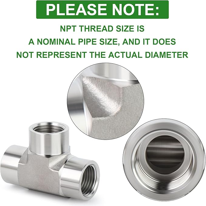 TAISHER 2PCS Forging of 304 Stainless Steel Tee Pipe Fittings, 1/8" x 1/8" x 1/8" NPT Female Pipe Fittings