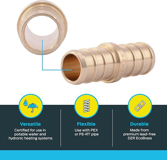 SharkBite 1/2 Inch Crimp Coupling, Pack of 25, Brass Plumbing Fitting, PEX Pipe, PE-RT, UC008LF