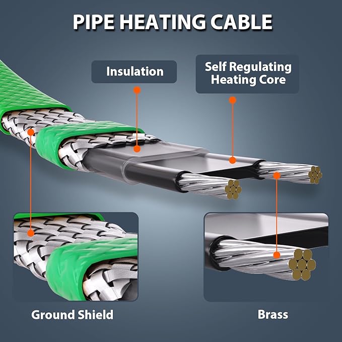 HEATIT Pipe Heat Cable for Water Pipe Freeze Protection, Self-Regulating Heat Tape for Metal And Plastic Home Pipes, Heated Tape for Water Pipes 120 V 40FT