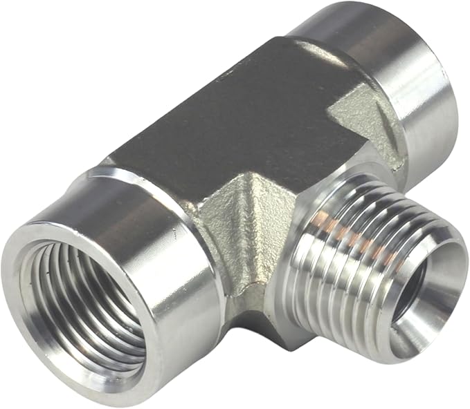 HFS(R) 304 Stainless Steel Forged Pipe Fitting NPT Tee, 1/2" NPT Female x 1/2" NPT Male x 1/2" NPT Female, 3 Ways Branch Tee Connector Pipe Fitting